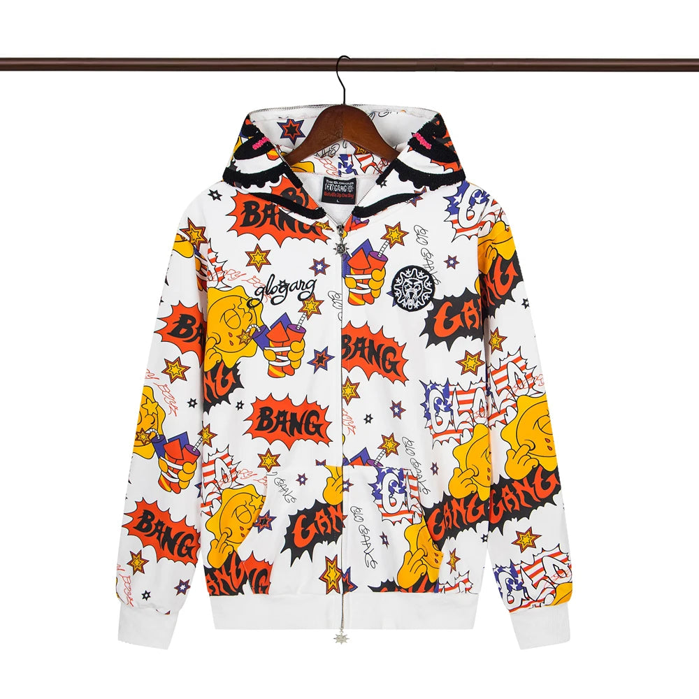 Glo Gang Eroded Glo Thermal embroidery printing Hoodie Men Women High Quality Oversized black full zip Hooded