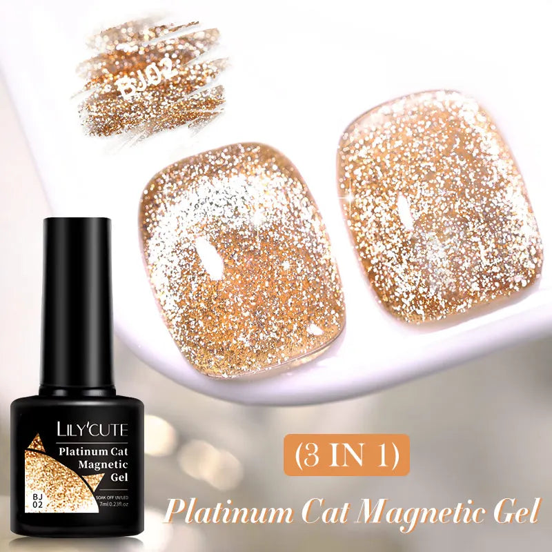 LILYCUTE 7ml Reflective Glitter Cat Magnetic Gel Nail Polish Semi permanent Soak Off UV LED Varnish Nail Supplies