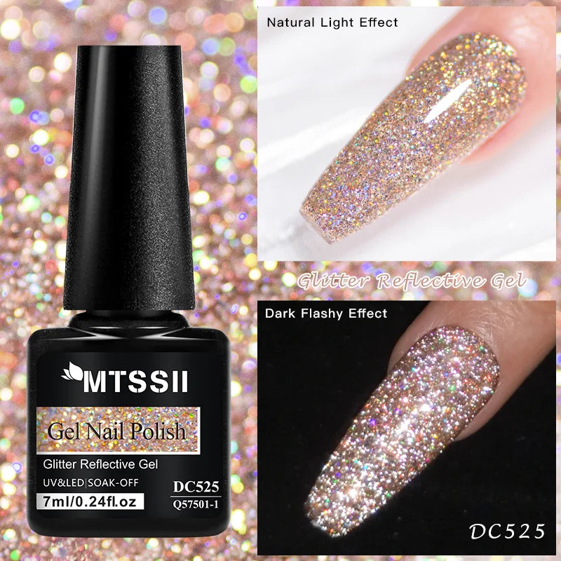 7ml Glitter Reflective Gel Nail Polish Sparkling Soak Off UV LED Gold Silver Black Pink Gel Polish Starter Kit For Home Salon
