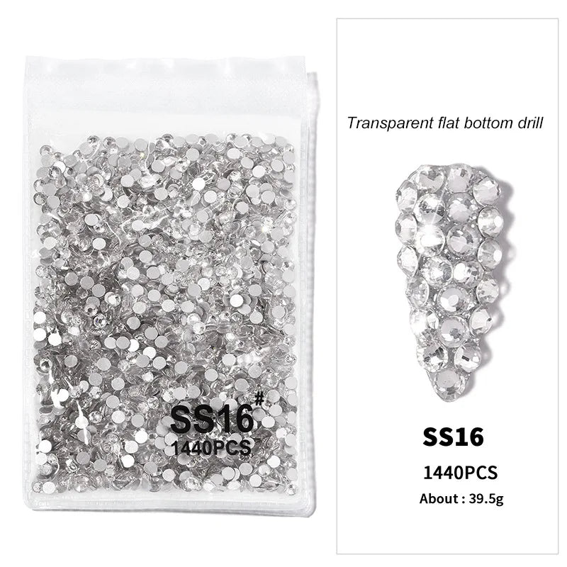 1440pcs Nail FlatBack Crystal Rhinestone Clear/AB Glass Strass (SS3-SS20)3D Nail Gem Stones Non-HotFix Nail Rhinestone 1.3-4.8mm