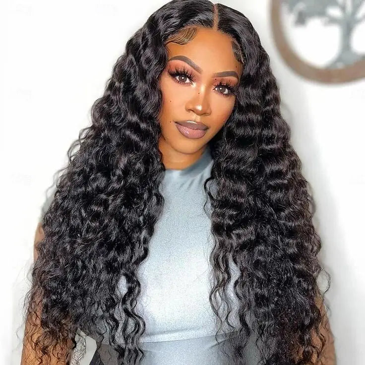 42Inch 250% Density Deep Wave GLUELESS Lace Front Human Hair Wigs HD Transparent 13x6 Lace Frontal Wigs Wet and Wavy Human Hair Wigs