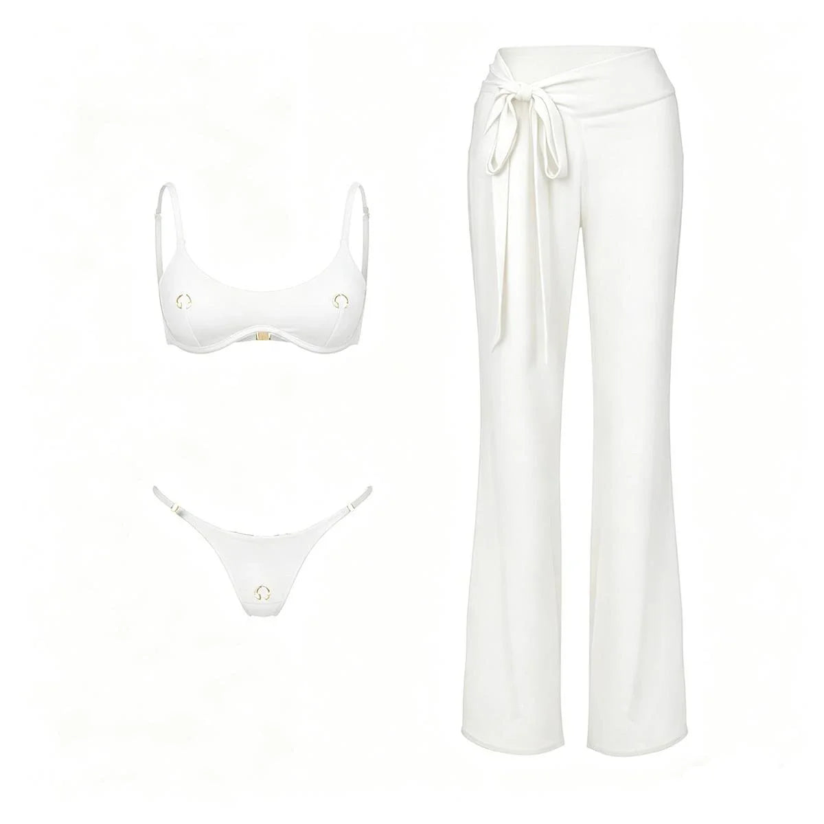 Sexy 3Pcs Swimsuit With Beach Pants Women Bikini Push Up Swimwear Biquini White Swim Suit Micro Bikinis Bathingsuit Beachwear