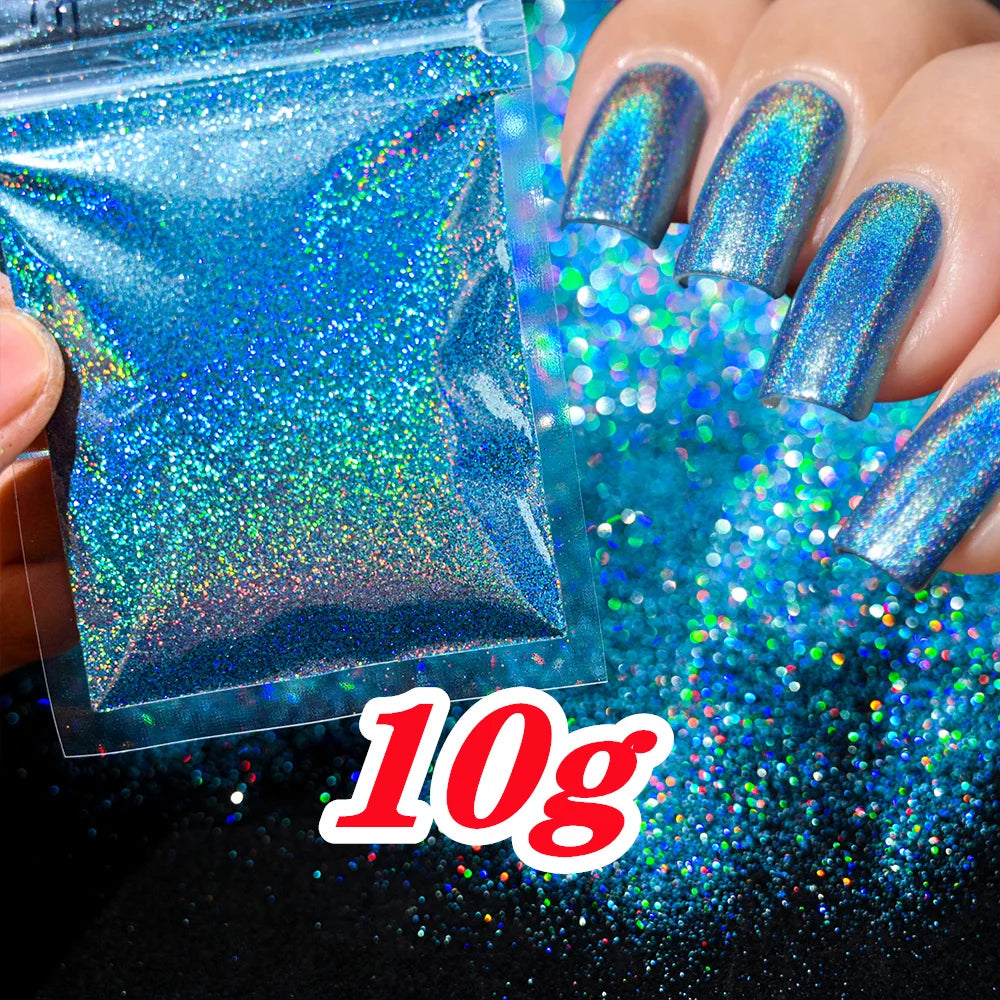 10g Holographic Laser Christmas Red Glitter Powder 0.2mm Rainbow Sparkly Red HOLO Powder 3D Dazzling Glitter Manicure Powder