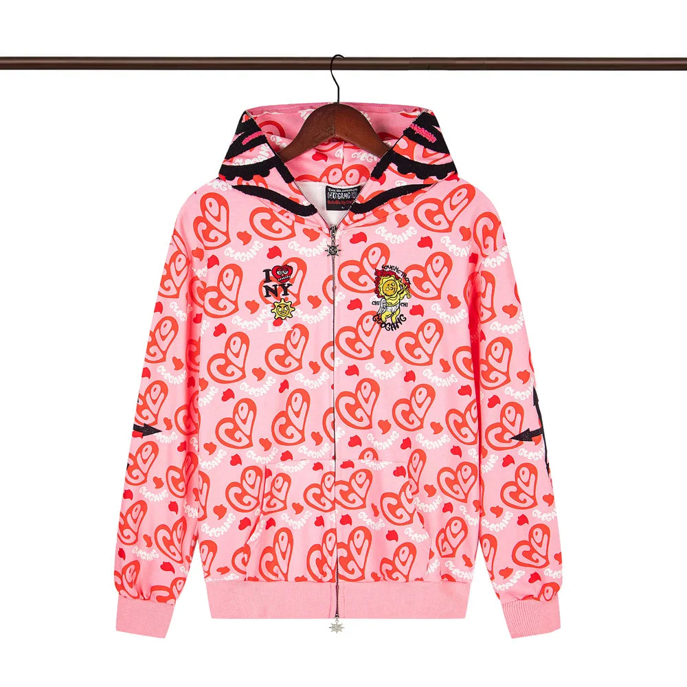 Glo Gang Eroded Glo Thermal embroidery printing Hoodie Men Women High Quality Oversized black full zip Hooded