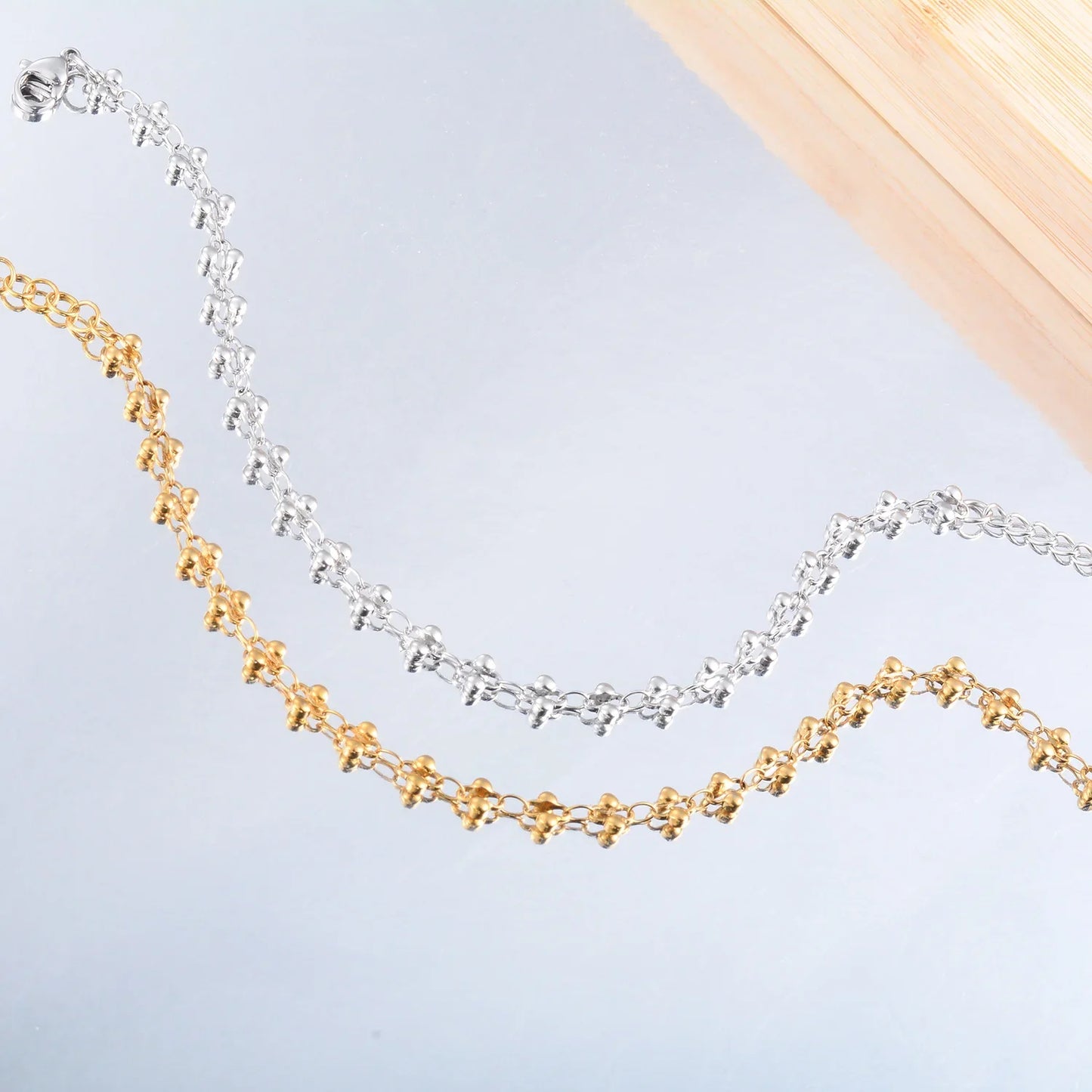 Flower Shape Stainless Steel Bracelet Gold And Sliver Color Cross Pattern Handmade Chain For Women Jewery Gift