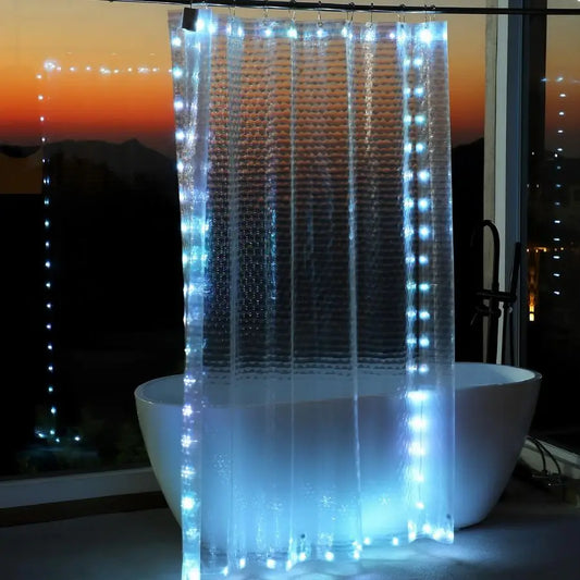 Funny Lighted Clear Shower Curtain Liner, Waterproof EVA Shower Liner with Builtin LED Lights, Kids Decorative Transparent Showe