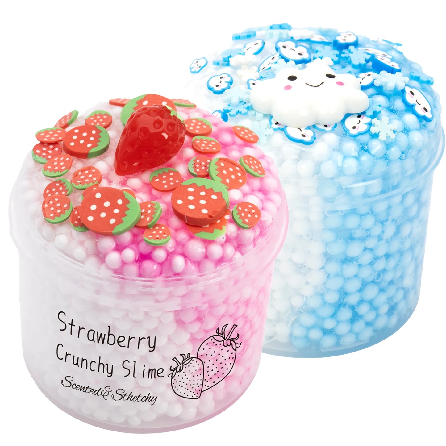 70ml Pack Strawberry Cloud Crunchy Fluffy Slime kit Foam Ball Fruit Sprinkles Slime for Girl and Boys Birthday Gifts Party Favor