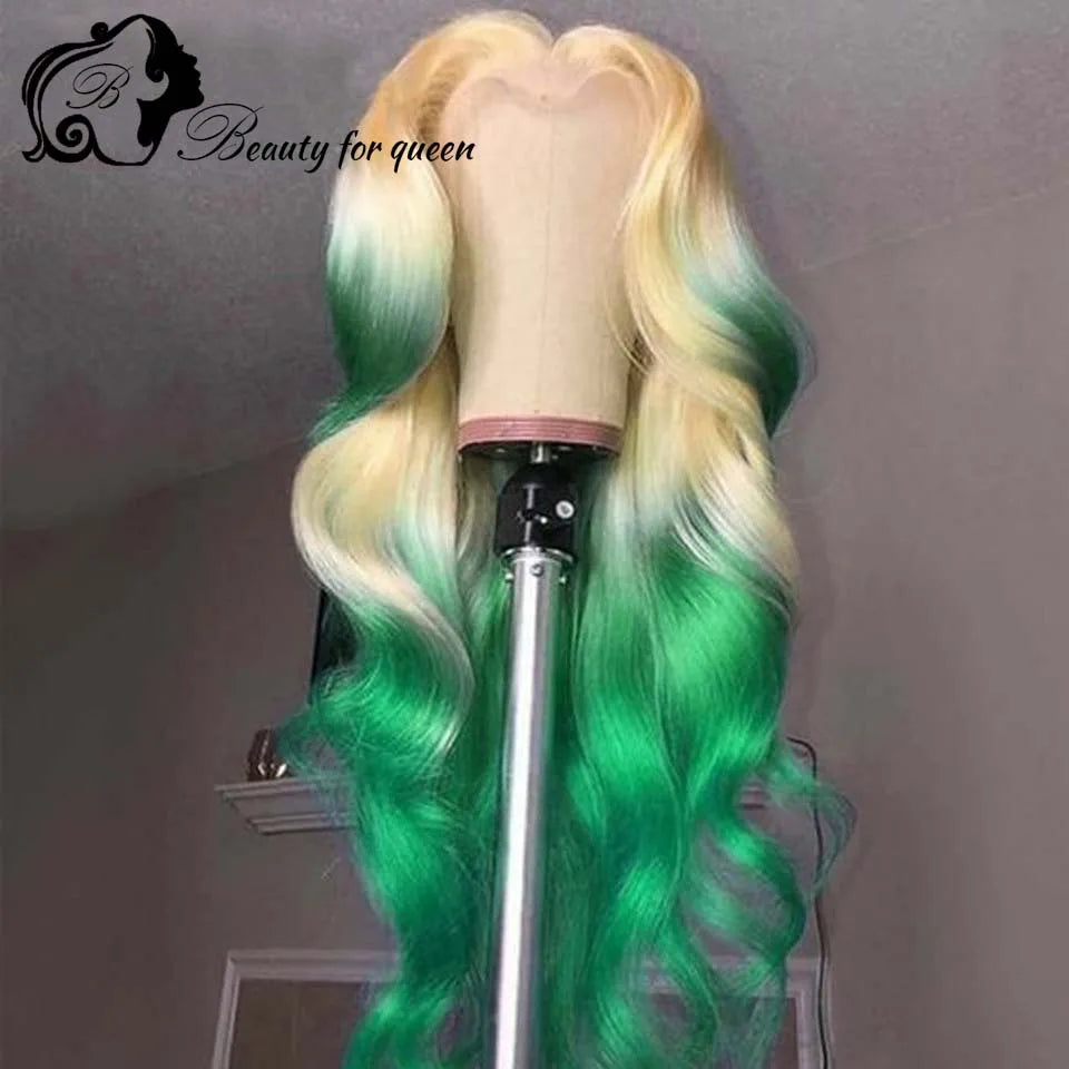Cosplay Colored Green Grey Pink Blue Red Body Wave 28 Inches 13x4 HD Lace Frontal Wigs Brazilian Human Hair Wig For Women