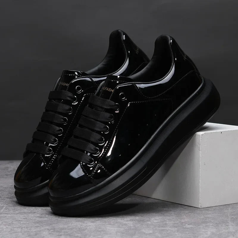 Brand Men's Shoes Black Glossy Casual Men Shoes White Fashion Couple