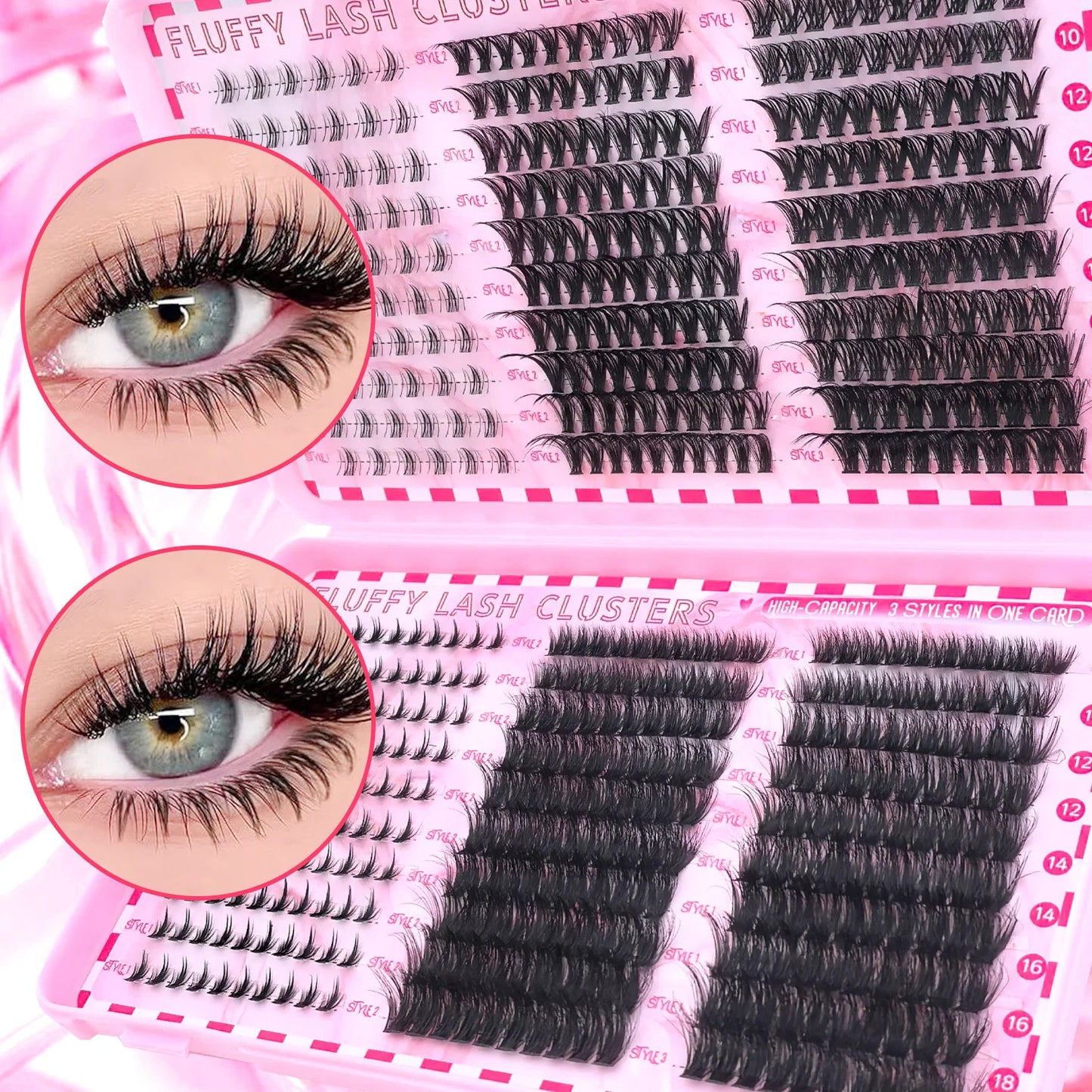 Show-Stopping Top & Bottom Lash Kit – 250/740 Cluster Bombshell Fluffy Volume, Mix-&-Match Lengths & Styles! Killer for Any Look