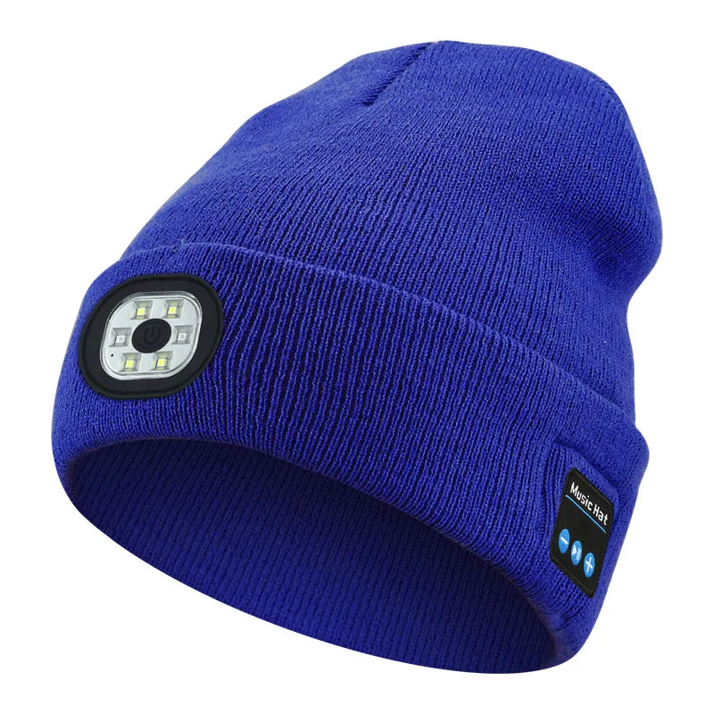 Bluetooth Beanie - Night Run Marathon Night Fishing Bluetooth LED Light Warm Cap USB Rechargeable Music Knitted Cap 3 Gear Light Adjustment Cap