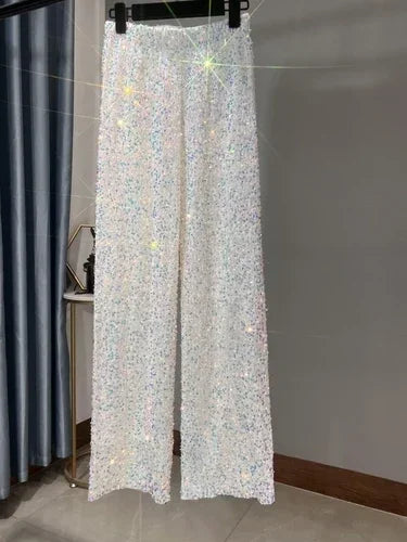 Korean Sequins Autumn And Winter Wide-leg Pants Lengthened And Thickened Drapey Mopping Pants Shiny Casual Straight-leg Pants