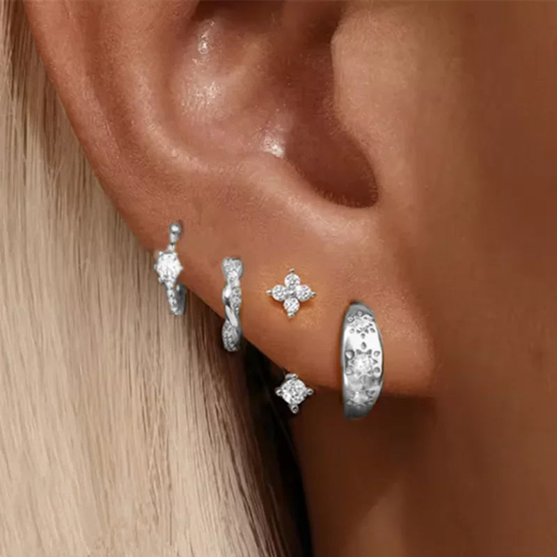 4Pcs Green Huggie Hoop Earring Set