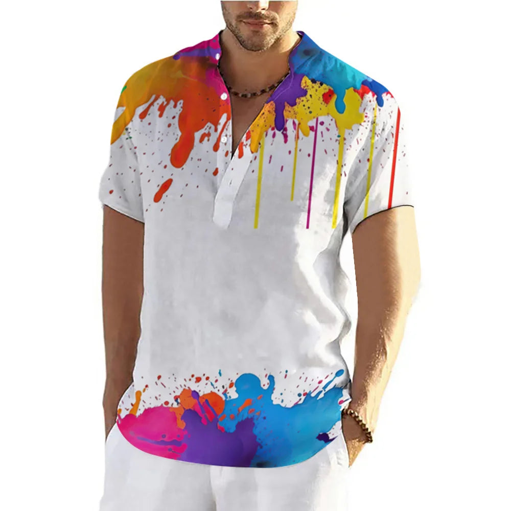 Graffiti 3D Print Henley Shirts Men's Fashion