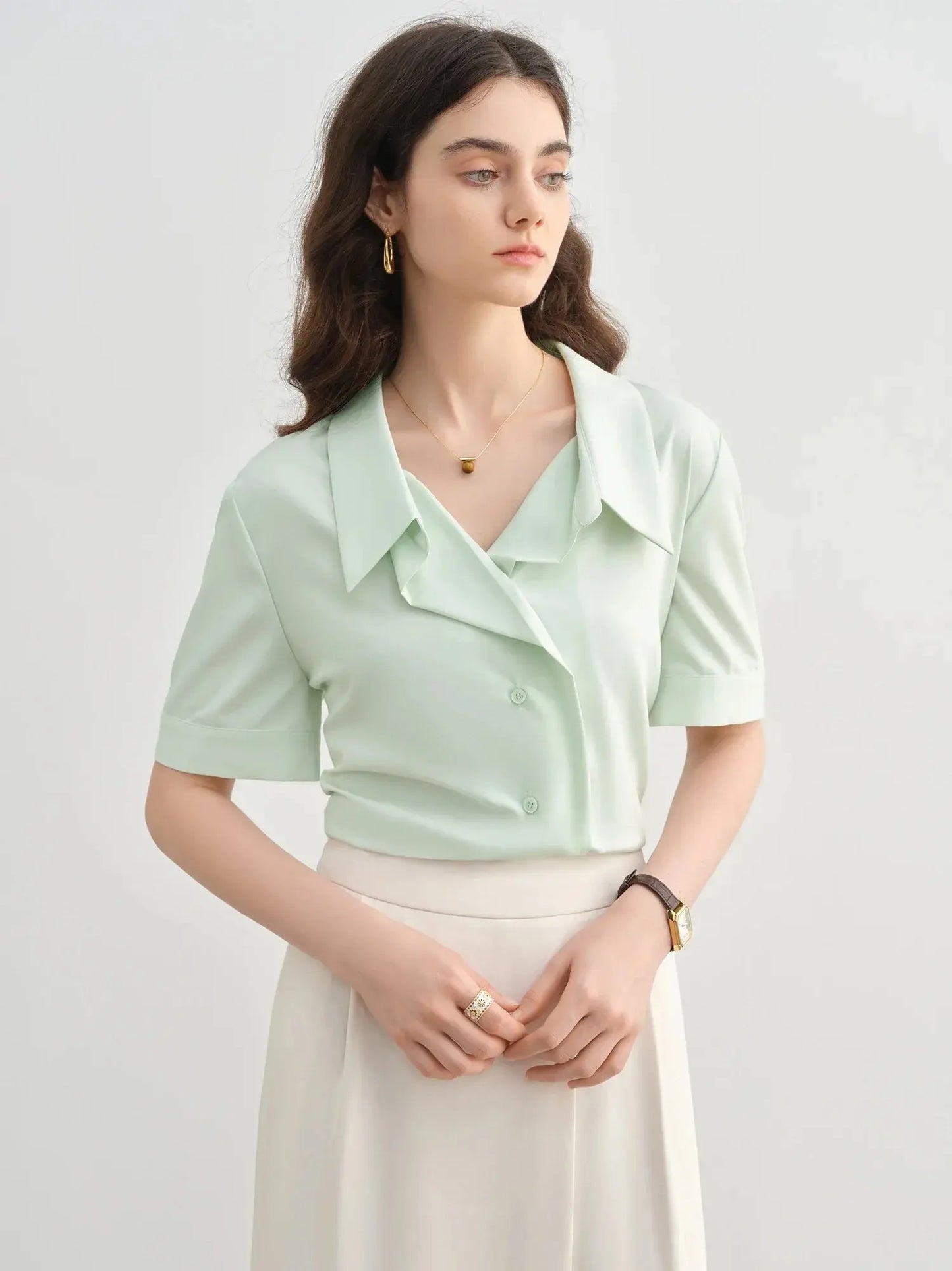 Plus Size Lapel Commuter Blouse