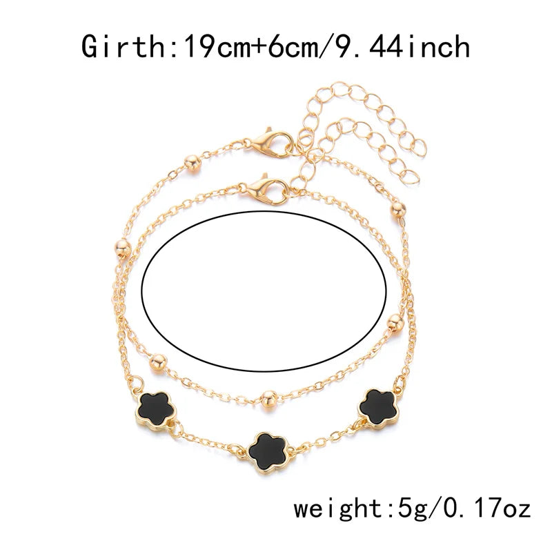 Design Sense 5 Leaf Flower Anklet for Women Lucky Flower Double Layer Chain Bracelet On The Leg Beach Barefoot Sandal Jewelry
