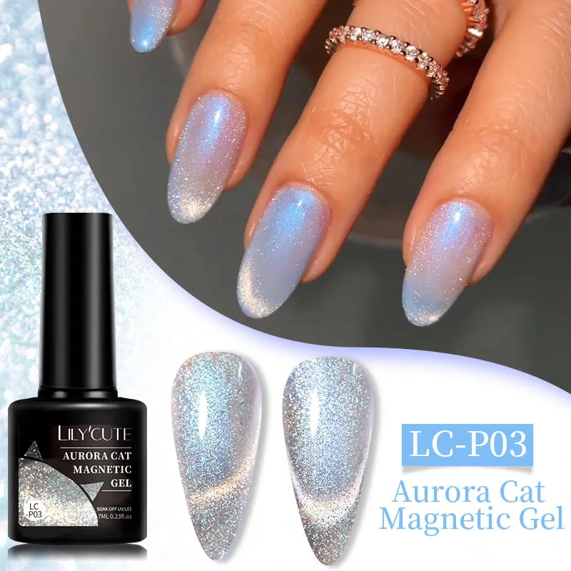 LILYCUTE 7ml Reflective Glitter Cat Magnetic Gel Nail Polish Semi permanent Soak Off UV LED Varnish Nail Supplies
