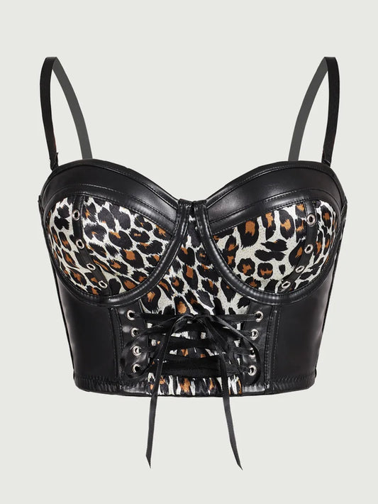 Sexy Black Short Leopard Print Shapewear Tube Top Strap Back Button Women's Erotic Crop Top Camisole Casaul Pure Desire HVVI