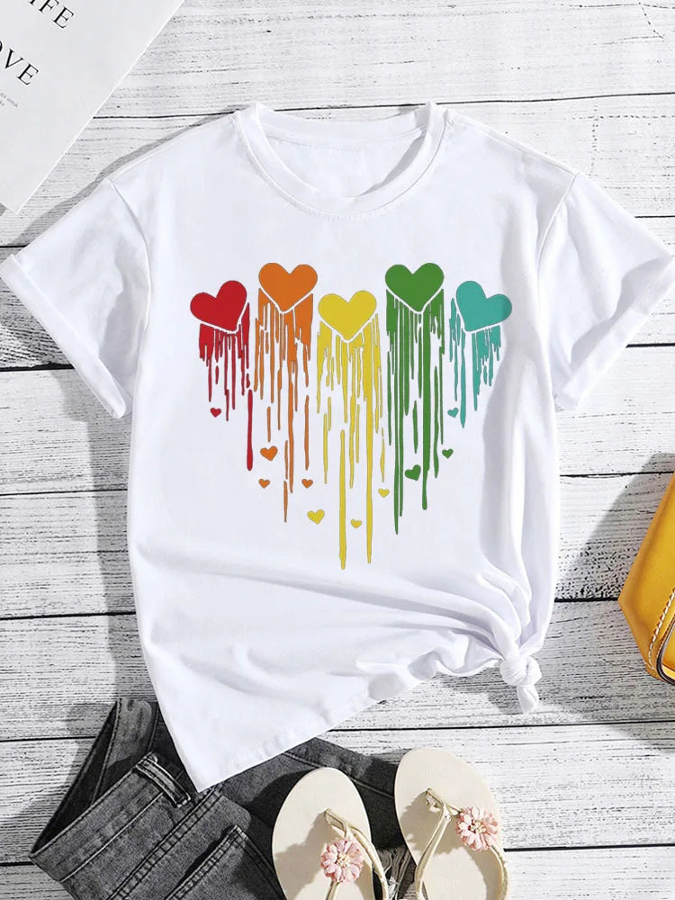 Colorful Dripping Love Print New Fashion Women  Tops Harajuku Women Clothing Graphic T Shirts Summer polyester fabric