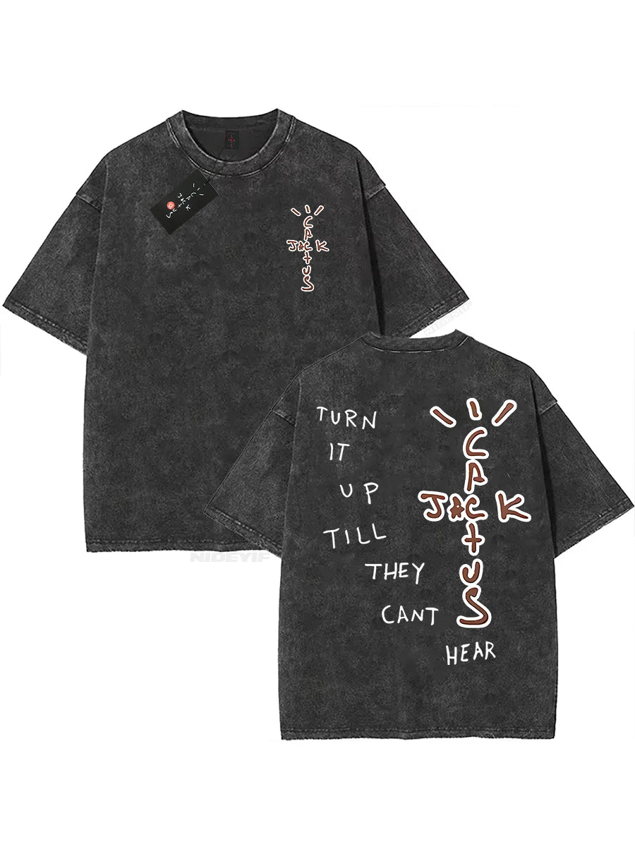 100% Cotton Oversized T Shirt For Men Women HipHop Washed T Shirts cactus jack Short Sleeve Gift Tops look mom i can fly K39