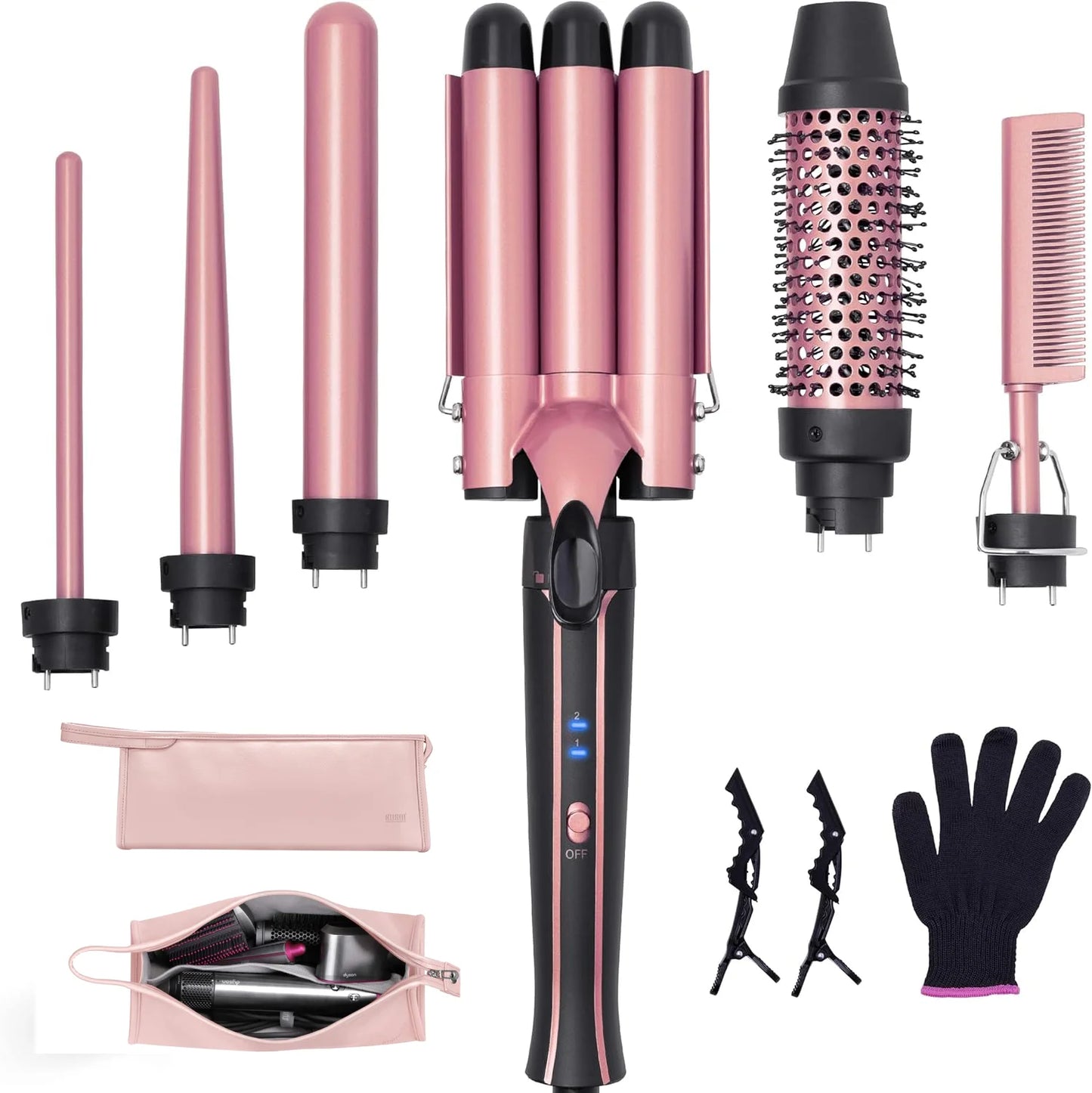 Curling Iron Wand Set 6-in-1 Hair Curler with 3 Barrel Hair Crimper, Spiral Curling Iron - Fast Heating Styling Tools for Women