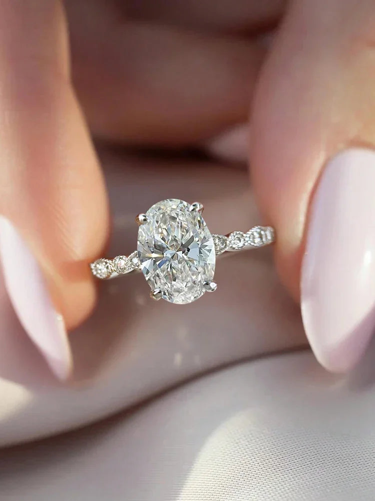 925 Sterling Silver Elliptical Horse Eye Fashionable Zircon Ring For Women Engagement Wedding Luxury High Quality Fine Jewelry