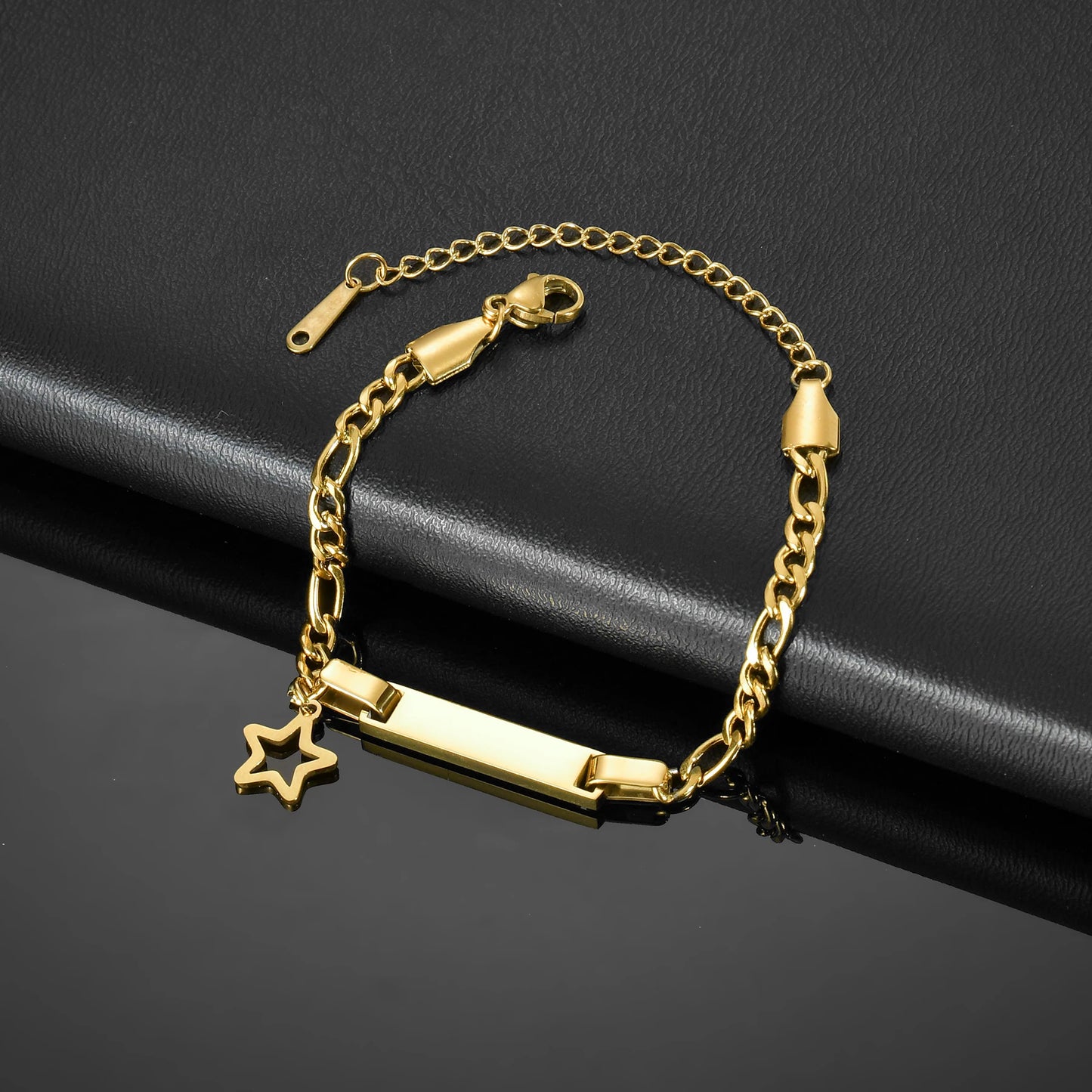 Akizoom Punk Newborn Baby Bracelets Hip Pop Gold Color Stainless Steel Figaro Chain Blank Bar Kids Bangle  Jewelry Birthday Gift