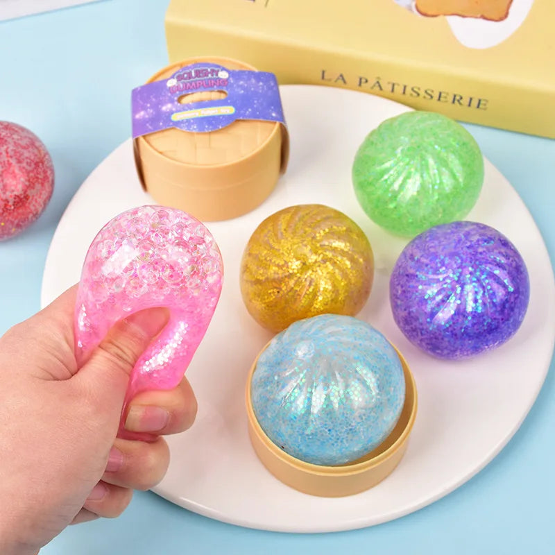 Mini Squishy Dumpling Sensory Fidget Toy | Realistic Glitter Steamer Bun Stress Relief