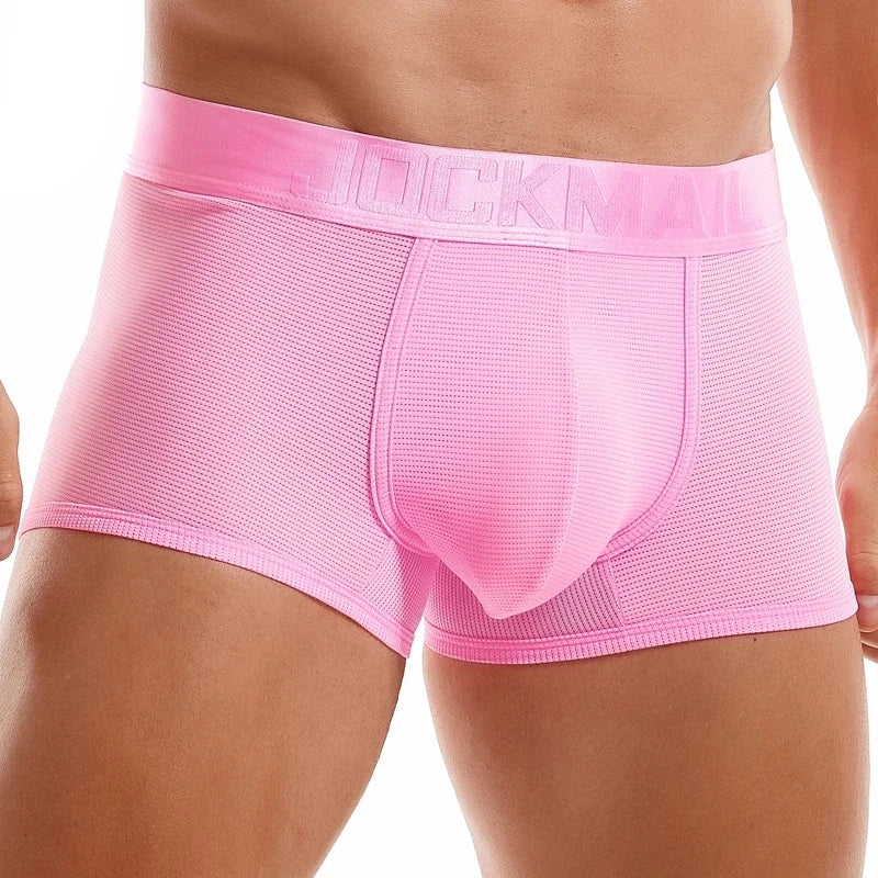 Fashion Fluorescent Color Men's Underwear Sporty Breathable Mesh Boxer Briefs Sexy Transparent Male Underpants Boxer Shorts