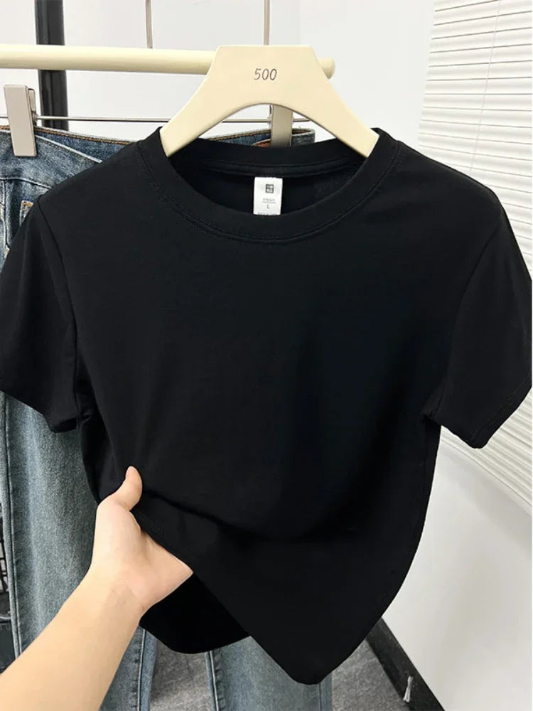 2026 Summer New High Quality Casual Plus Size T Shirt Sexy Short Sleeved Sleeves Fashion Trend Solid Women Clothing Y2k Tops