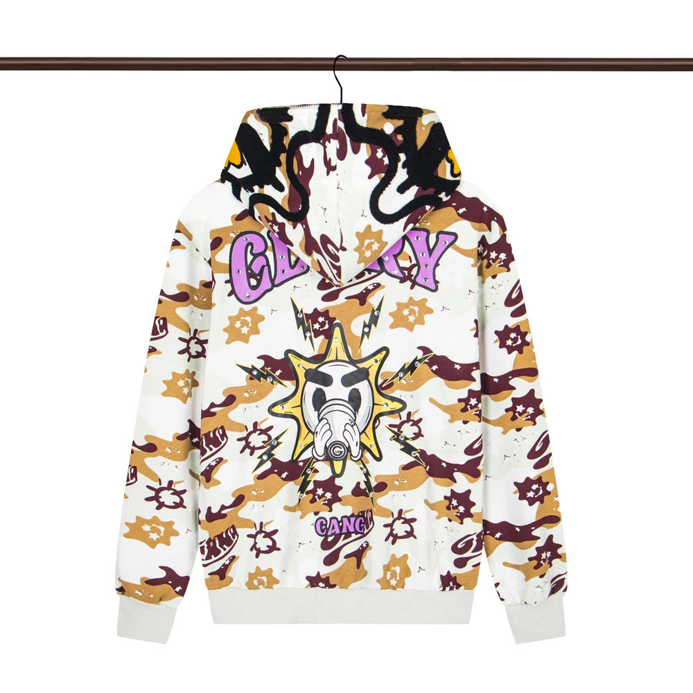 Glo Gang Eroded Glo Thermal embroidery printing Hoodie Men Women High Quality Oversized black full zip Hooded