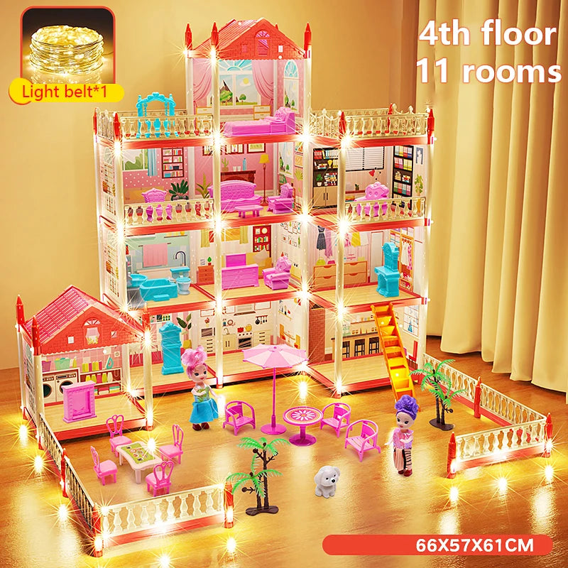 Children's Music Doll House Assembly Villa House 3D DIY Dream Princess Castle Villa Assembly Doll House Set Toy Girl Family Toy