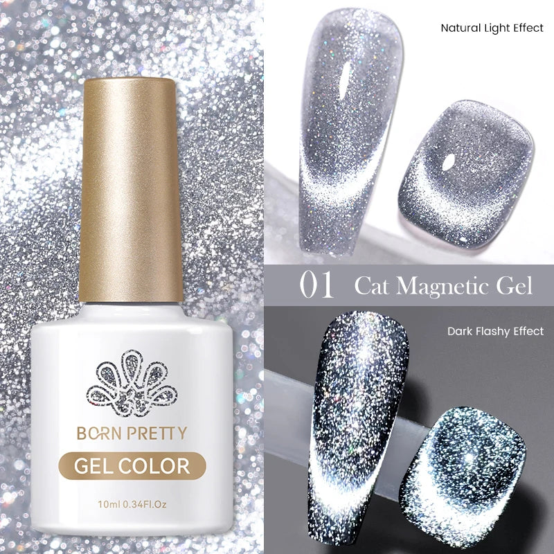 BORN PRETTY 10ml Rainbow Auroras Cat Magnetic Gel Nail Polish Holographics Nail Gel for Manicure Design Varnis Semi Permanent