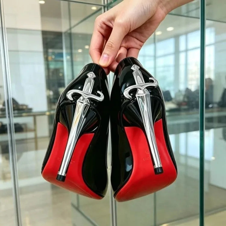 New Red Sole High Heels Women's Thin Heel Pointed Toe Metal Sword Sexy
