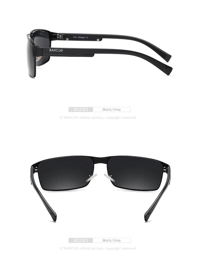 BARCUR Sunglasses Men’s Original Rectangle Fashionable Business Sunglasses – Polarized UV400 Protection for Driving Hiking Sports and Casual Wear – Trendy Fashion Shades Oculos De Sol with Anti-Reflective TAC Lenses