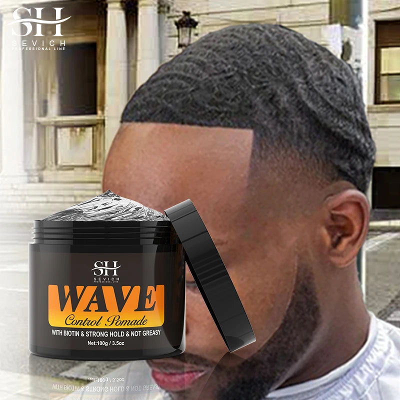 Natural Wave Control Pomade with Biotin for Men - Strong Hold 360 Waves