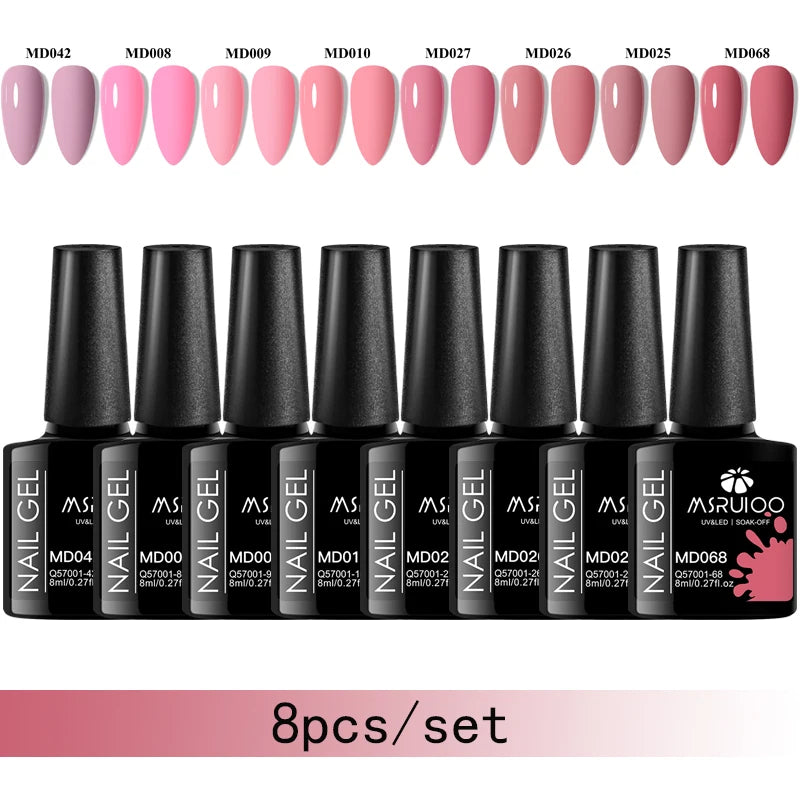 MSRUIOO 8pc Gel Nail Polish Kits Summer Colorful Semi Permanent UV LED Gel Polish Set Glitter Nail Art Varnish Design Manicure