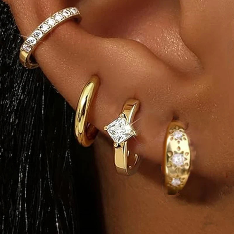 Huggie Hoop Earrings Set for Women | Crystal Zircon Tragus Cartilage Piercing Jewelry