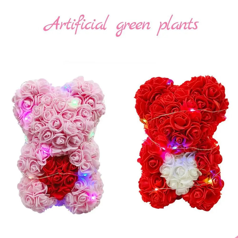 25cm Artificial Teddy Rose with LED Strip Romantic Valentines Day Gift Flower Bear Multicolors Girlfriend Women Anniversary Bear