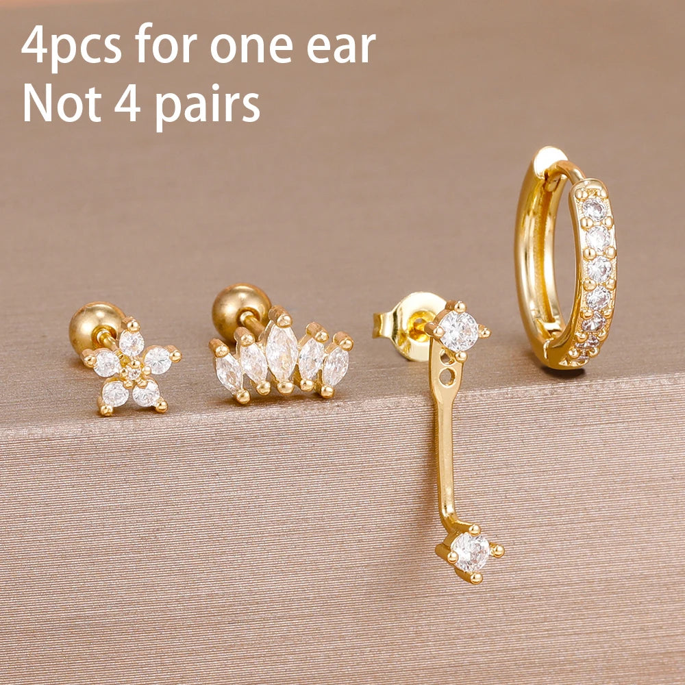 4pcs Stainless Steel Zircon Water Drop Earrings Set
