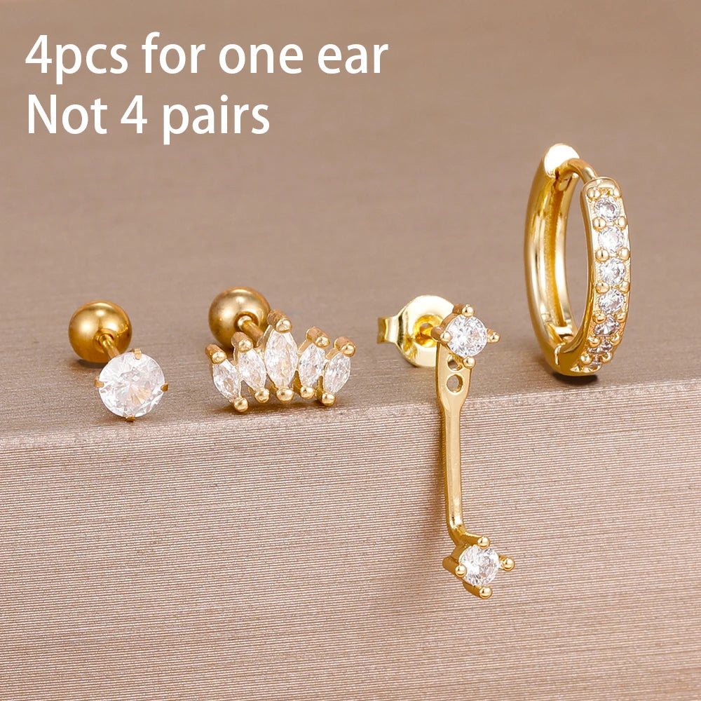 4pcs Stainless Steel Zircon Water Drop Earrings Set