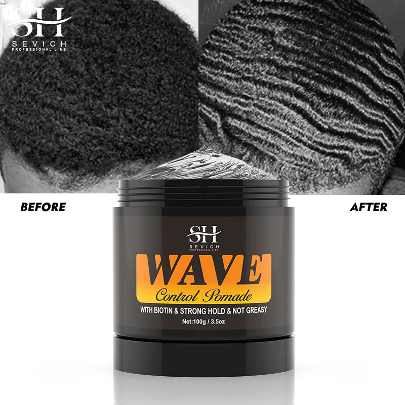 Natural Wave Control Pomade with Biotin for Men - Strong Hold 360 Waves