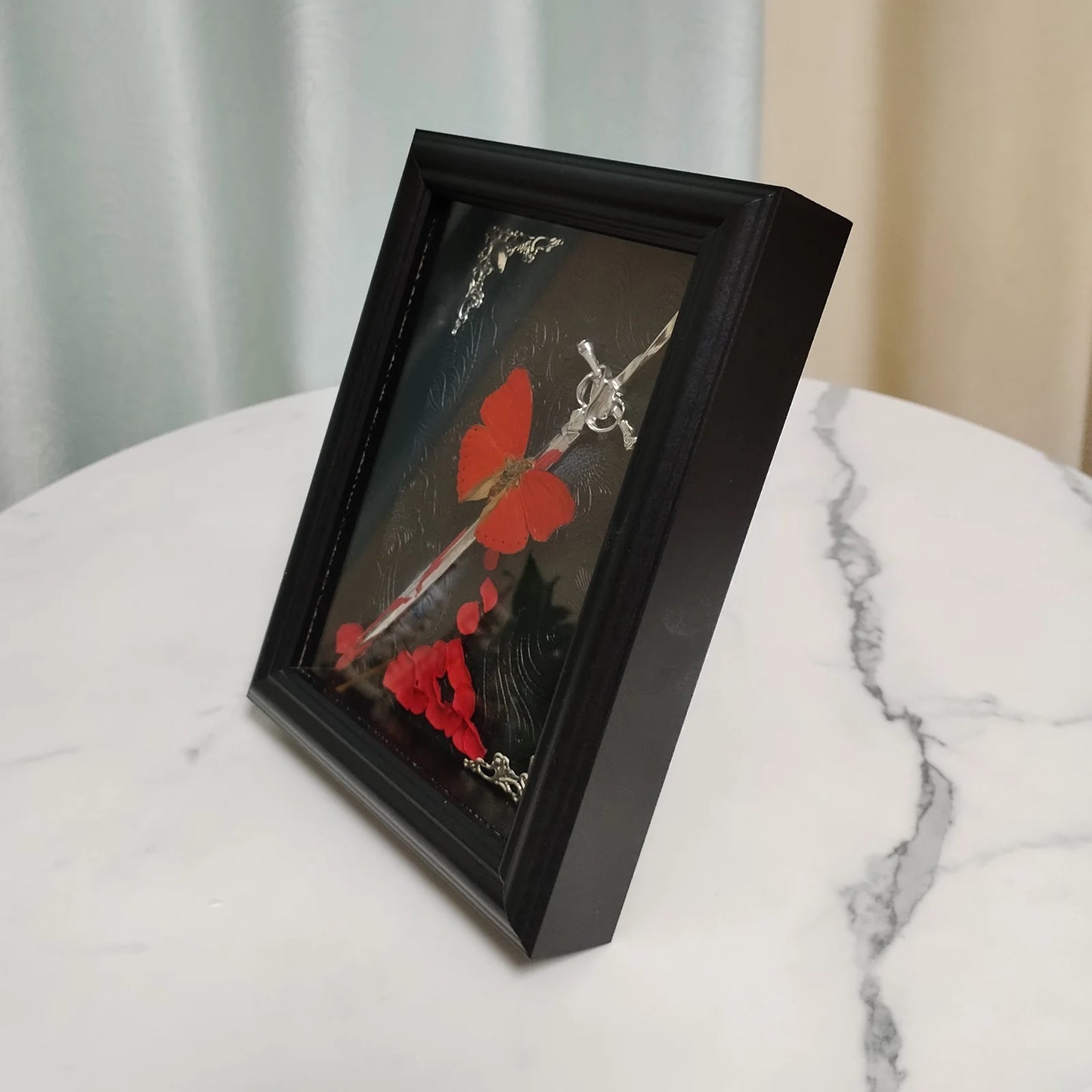 Red Butterfly Cymothoe Sangaris Specimen With Sword Framed Natural Butterflies Taxidermy Artwork Wall Décor Exquisite Collection