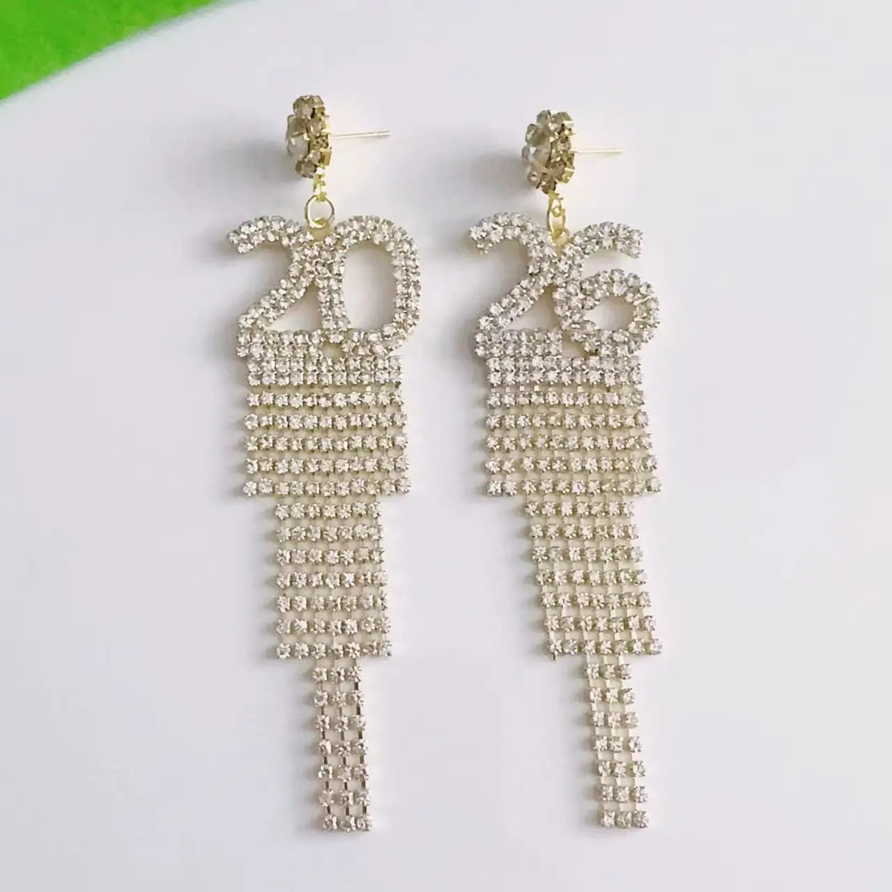 Full Rhinestone Crystal Flower Number 2026 Long Tassel Asymmetric Drop Dangle Earrings Near Year Party Gift for Women Christmas