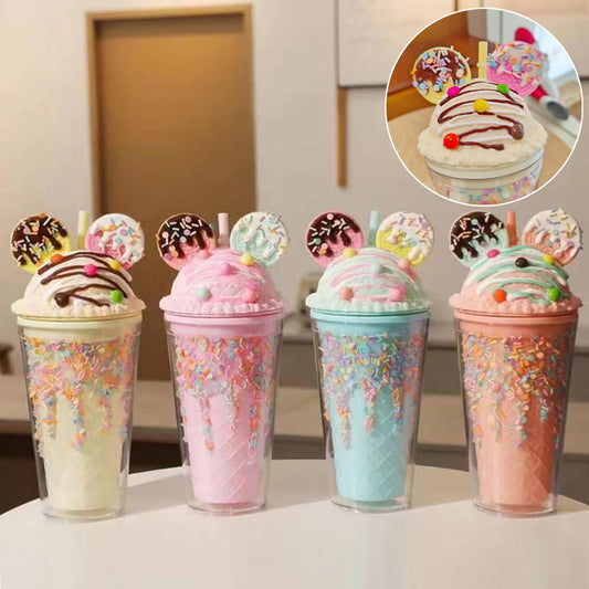 450ml Cute Water Bottle for Girls with Sequins BPA FREE Double Wall Tumbler with Straw Reusable Smoothie Cup Drinkware Xmas Gift