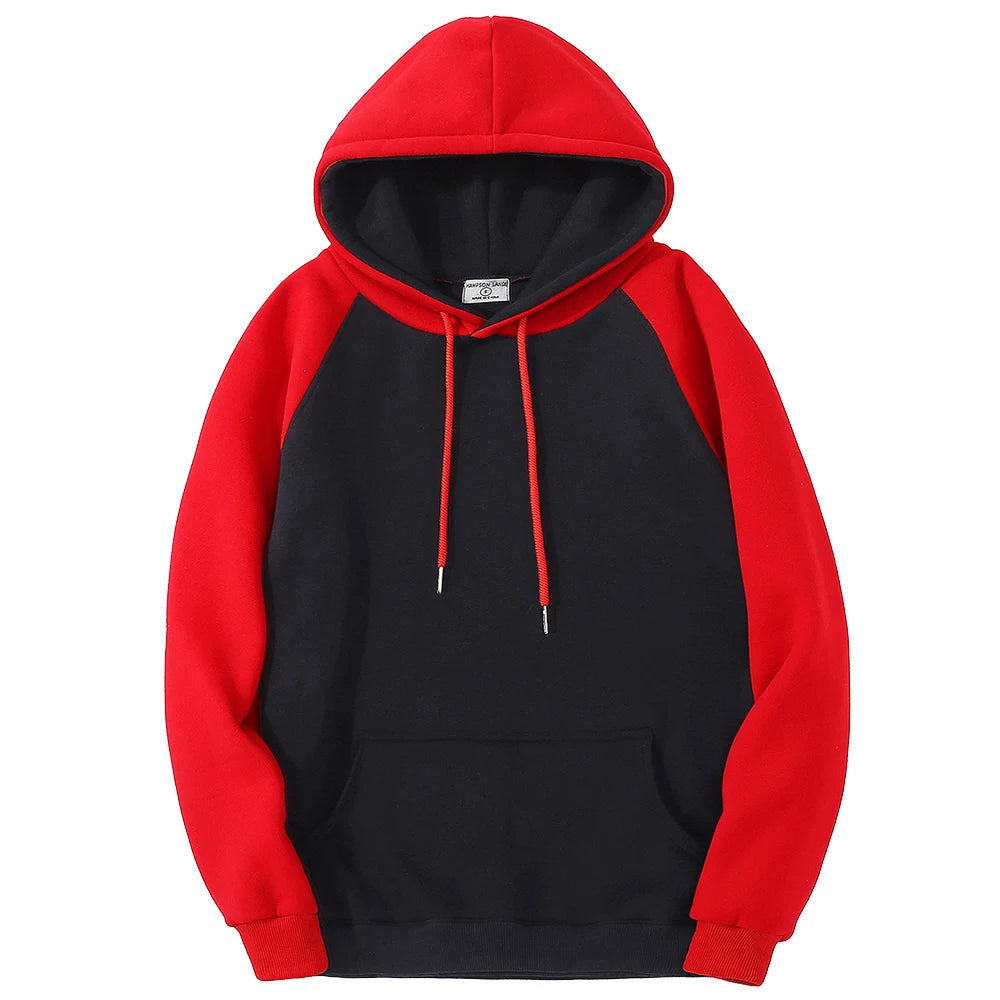 Color Collision Hoodie Men Women Autumn Winter Loose Oversized Clothing Warm Fleece Raglan Splicing Hooded Couple Sweatshirts