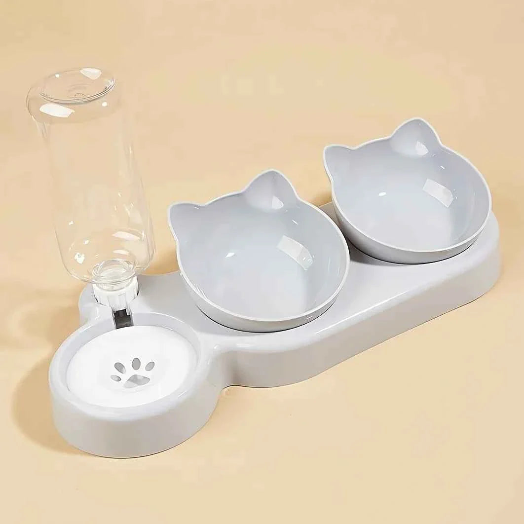 3-in-1 Cat Food & Water Bowl Set with Gravity Water Feeder