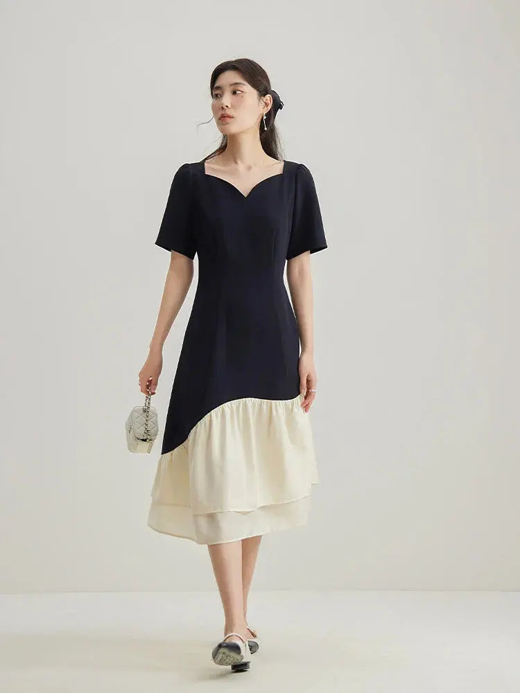 Elegant Contrast Fishtail Mini Dress for Summer Parties