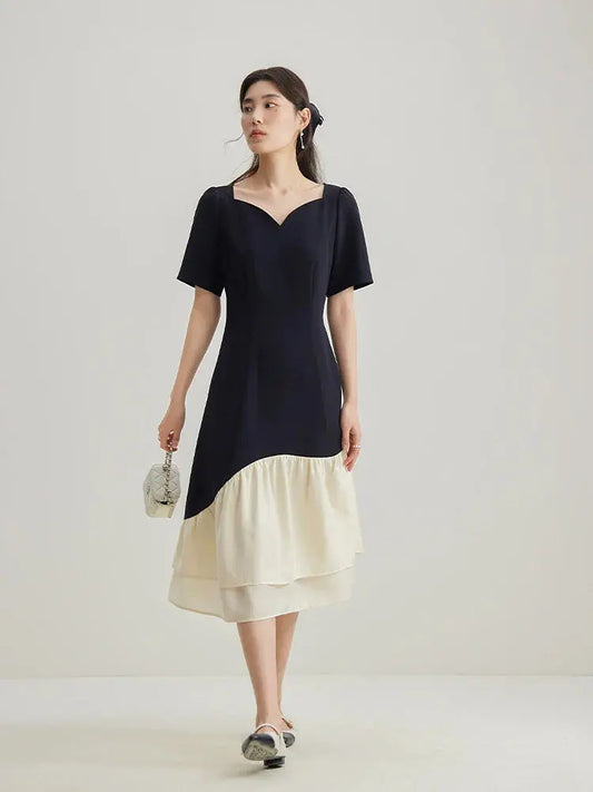 Elegant Contrast Fishtail Mini Dress for Summer Parties