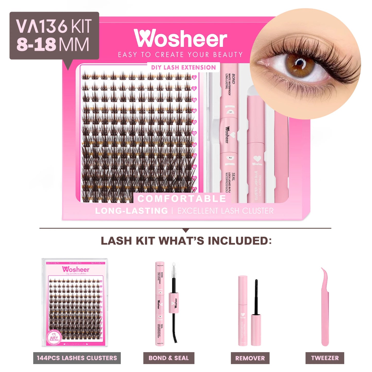 WOSHEER Eyelash Clusters Kit Thick Individual Lashes Lash Bond And Seal And Remover Faux Mink Lashes Eyelash Extension DIY